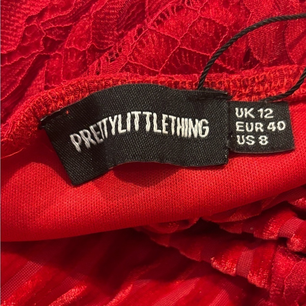 NWT PrettyLittleThing Red Lace & Velvet Mini Dress | Size 8 | NWT 💝 ❤️💕 - Picture 5 of 8